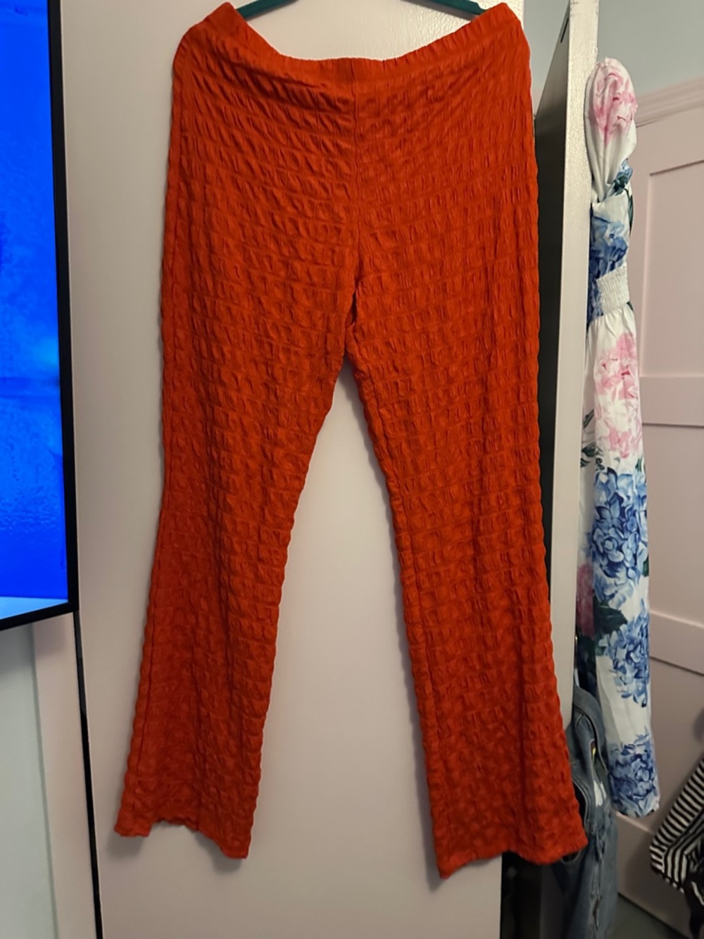 Urban Outfitters Textured Wide-Leg Pants - Bright Orange